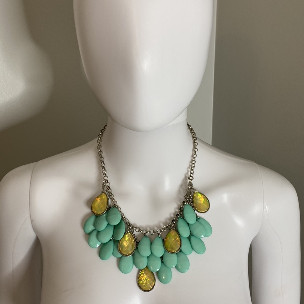 Aqua & Gem Tear Drop Bauble Necklace